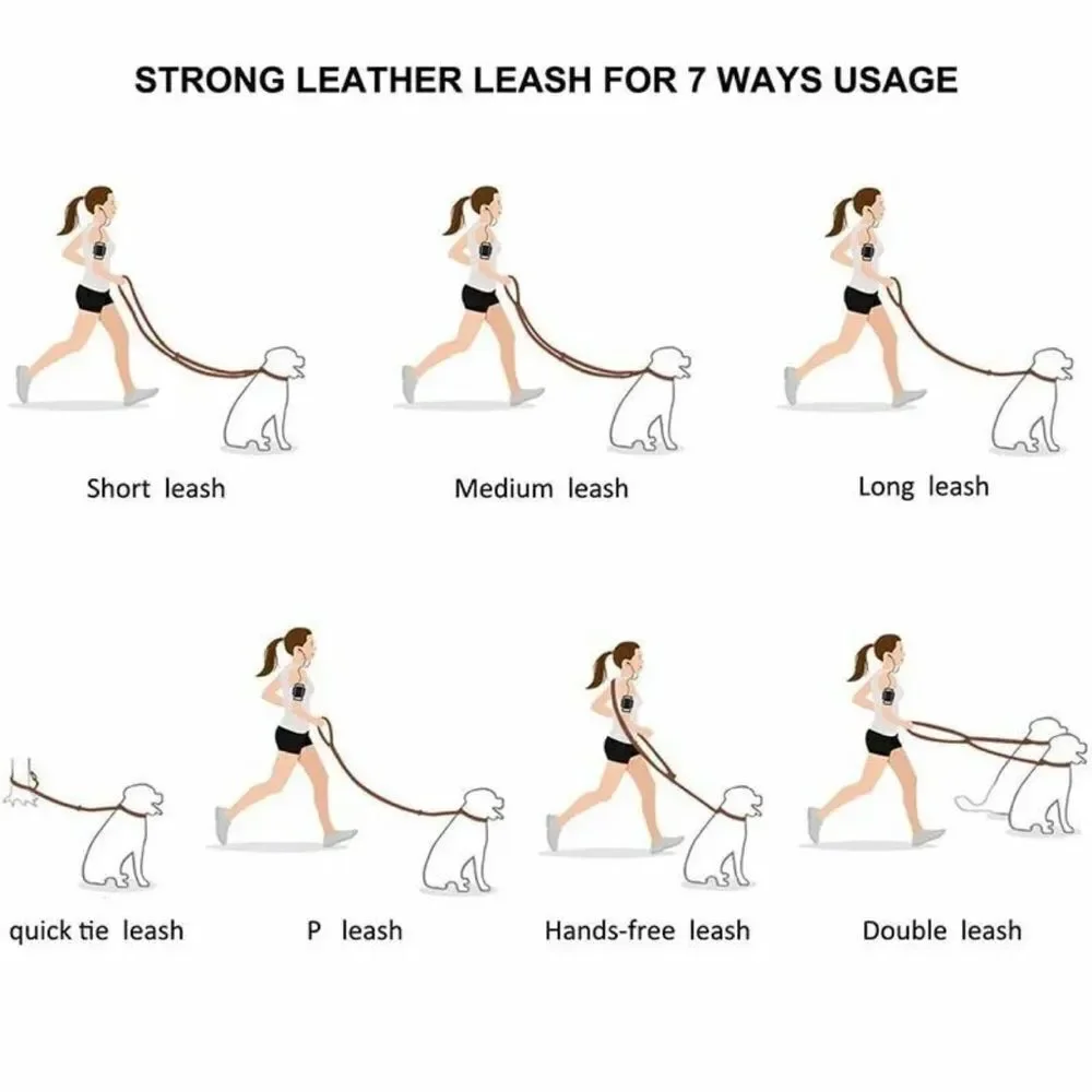 Dog Leash‎ Multifunctional Genuine Leather Hands Free Long Training Pet Leash